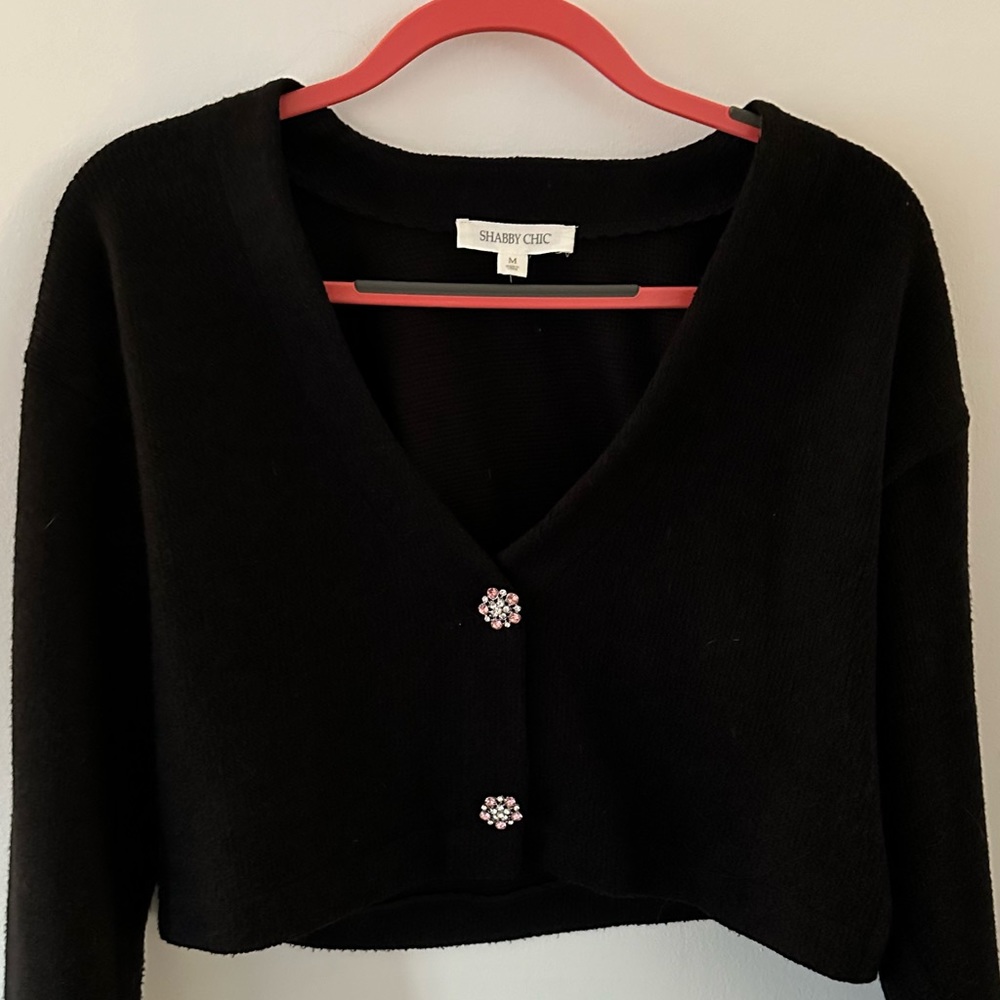 Boutique Fashion Black Cardigan Blazer with Embellishments Jewels